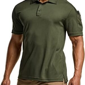 CQR Men's Polo Shirts, Tactical Short Sleeve Golf Performance Shirts, Lightweight Dry Fit UPF 50+ Pique