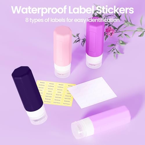 Redfly 17PCS Travel Bottles for Toiletries, TSA Approved Travel Size Containers, Leak Proof Travel Containers for Toiletries, Silicone Travel Kit for Shampoo, Conditioner, Lotion & Creams Purple - Image 8