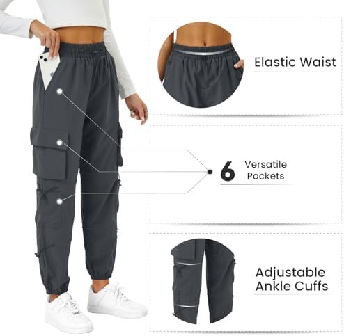 Womens Parachute Cargo Pants with Pockets Quick Dry Hiking Pants Lightweight Water-Resistant Baggy Joggers - Image 5