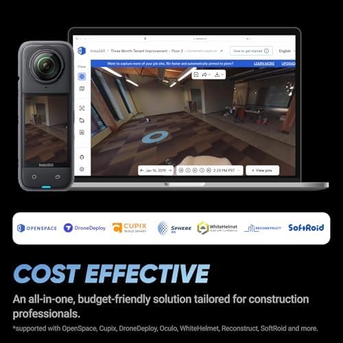 Insta360 X4 Construction Bundle - 360° Construction Camera, 8K30fps 360 HDR Video, 72MP Photo, 11K Timelapses, Supports DroneDeploy, OpenSpace, Cupix, Oculo, WhiteHelmet, Reconstruct, SoftRoid & More - Image 7