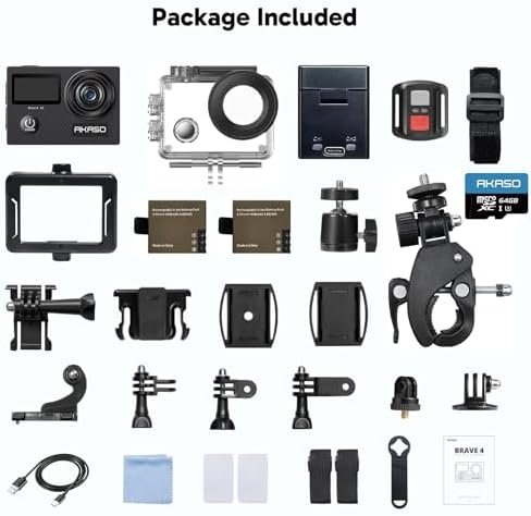 AKASO Brave 4 Action Camera 4K 30fps with 64GB MicroSD U3 Card Bicycle Helmet Accessories Kit Bundle, 20MP Ultra HD 131FT Waterproof Underwater Camera EIS WiFi Remote Control 5X Zoom Sport Cameras - Image 9