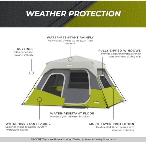 CORE Instant Cabin Tents | 6 Person / 9 Person / 10 Person / 12 Person Family Cabin Multi Room Pop Up Tents Car Camping | Included Storage Pockets for Camping Accessories - Image 7