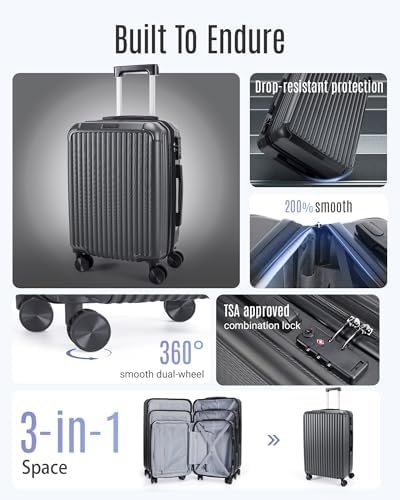 LIGHT FLIGHT Travel Luggage Sets, 3 Piece Set Suitcase with Spinner Wheels, Hardside Lightweight Luggage set with TSA Lock (20" 24" 28"), Glacier Gray - Image 2