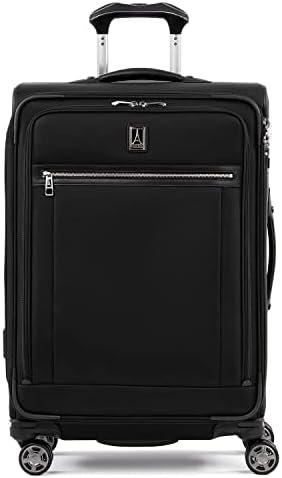 Travelpro Platinum Elite Softside Expandable Checked Luggage, 8 Wheel Spinner Suitcase, TSA Lock, Men and Women, Shadow Black, Checked Medium 25-Inch