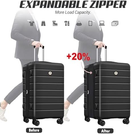 Classic 3-Piece Luggage Set Lightweight Hardside Suitcase TSA Lock Spinner Wheels, 20" Expandable Carry-On Luggage with Quick Access Front Open Pocket for Travel Business, 20/24/28 inch, Black - Image 4