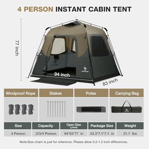CAMEL CROWN Instant Tents for Camping 4-6 Person Tent Waterproof Easy Setup Sets Up in 60 Seconds Backpacking Tents with Carry Bag for Outdoor Hiking - Image 3
