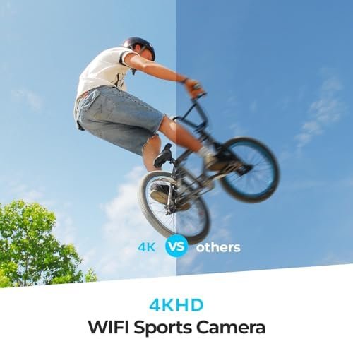 4K 30FPS Action Camera with 64GB SD Card - Waterproof up to 40M, 20MP Sports Camera, 170° Wide Angle, WiFi, Remote Control, Mounting Kit - Ideal for Outdoor Adventures, Diving/Extreme Sports - Image 4
