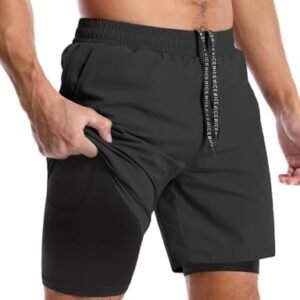 Aolesy Men’s 2 in 1 Running Shorts -5''/7'' Quick Dry Workout Gym Shorts with Pockets, Tennis Training Athletic Shorts