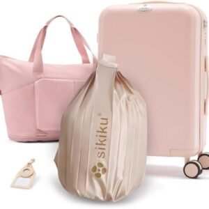 4-Piece Lightweight Luggage Sets for Women, Hardshell Spinner Suitcase with TSA Lock, Expandable Duffel Bag, Luggage Strap, and Leather Tag(Pink, 20inch)