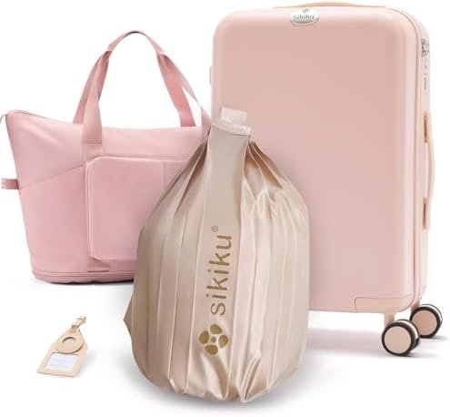 4-Piece Lightweight Luggage Sets for Women, Hardshell Spinner Suitcase with TSA Lock, Expandable Duffel Bag, Luggage Strap, and Leather Tag(Pink, 20inch)