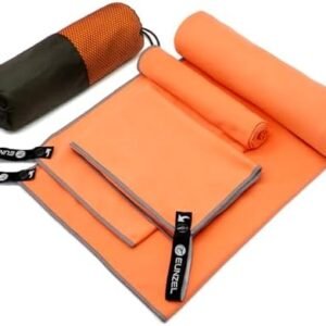 Eunzel Quick Dry Camping Towel, Microfiber Travel Towel 3 Size at 1 Pack,Fast Drying Towel Set for Camping, Beach, Gym, Sports, Yoga & Swimming Pool, Orange