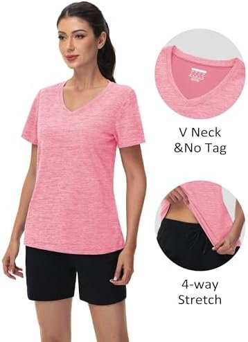 MAGCOMSEN Workout Tops for Women UPF 50+ Quick Dry Short Sleeve Sun Protection V-Neck Shirts Lightweight Hiking T Shirts - Image 5