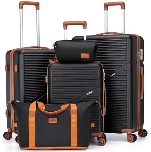 5 Piece Luggage Sets with Spinner Wheels, Hardshell ABS Suitcase Set with Tsa Lock, Lightweight Hardside Waterproof Travel Suitcases for Men Women, Black