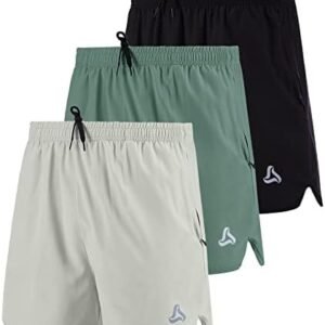 SILKWORLD Men's Running Stretch Quick Dry Shorts with Zipper Pockets(Pack of 2,3)