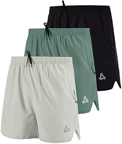 SILKWORLD Men's Running Stretch Quick Dry Shorts with Zipper Pockets(Pack of 2,3)