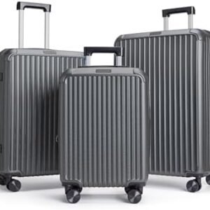 LIGHT FLIGHT Travel Luggage Sets, 3 Piece Set Suitcase with Spinner Wheels, Hardside Lightweight Luggage set with TSA Lock (20" 24" 28"), Glacier Gray