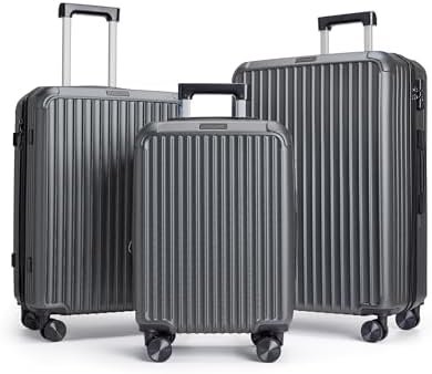 LIGHT FLIGHT Travel Luggage Sets, 3 Piece Set Suitcase with Spinner Wheels, Hardside Lightweight Luggage set with TSA Lock (20" 24" 28"), Glacier Gray