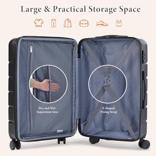 Sweetcrispy Carry on Luggage, Hard Shell ABS, Double Spinner Wheels Lightweight Suitcase TSA Lock, Natural Black, 20 Inch - Image 4