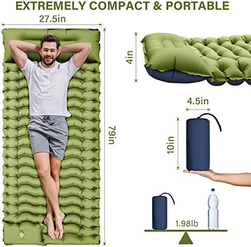 Yuzonc Camping Sleeping Pad, Ultralight Camping Mat with Pillow Built-in Foot Pump Inflatable Sleeping Pads Compact for Camping Backpacking Hiking Traveling Tent - Image 5