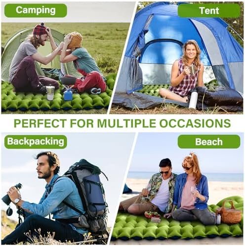 Double Sleeping Pad - Self Inflating 4" Extra-Thick for 2 Person with Pillow Built-in Foot Pump Inflatable Sleeping Mat for Backpacking, Hiking, Traveling, Tent, Portable Camping Mat - Image 7
