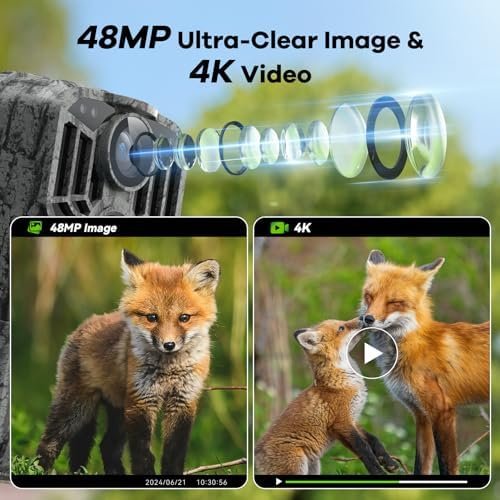 DEATTI Trail Camera 48MP 4K Game Camera with 8 Batteries 32G SD Card,WiFi Bluetooth Connection,Trail Cameras with Night Vison Motion Activated Waterproof for Wildlife Deer Outdoor 0.1s Trigger Time - Image 2