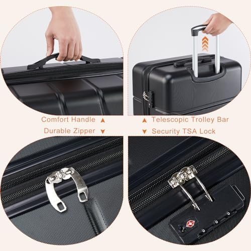 Sweetcrispy Carry on Luggage, Hard Shell ABS, Double Spinner Wheels Lightweight Suitcase TSA Lock, Natural Black, 20 Inch - Image 5