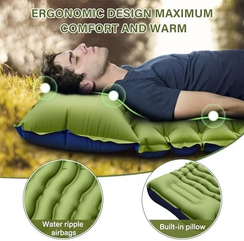 Yuzonc Camping Sleeping Pad, Ultralight Camping Mat with Pillow Built-in Foot Pump Inflatable Sleeping Pads Compact for Camping Backpacking Hiking Traveling Tent - Image 2