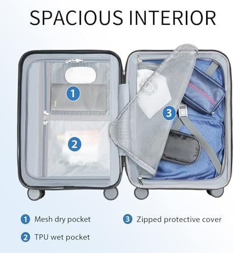 KROSER Hardside Expandable Carry On Luggage with Spinner Wheels & Built-in TSA Lock, Durable Suitcase Rolling Luggage with USB Port, Carry-On 20-Inch, Steel Grey - Image 3