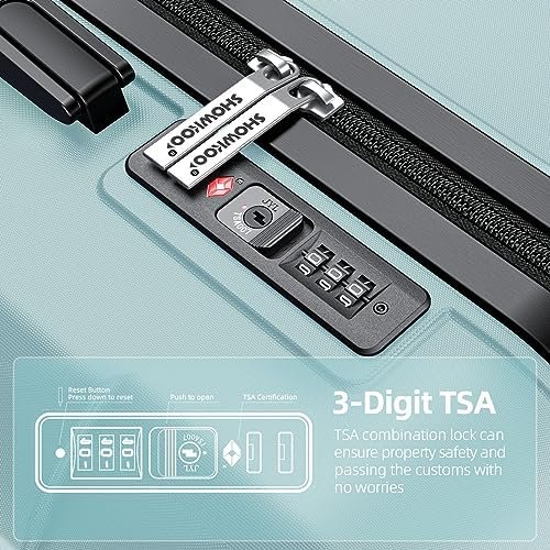 SHOWKOO Luggage Sets Expandable PC+ABS Durable Suitcase Double Wheels TSA Lock Mint Green - Image 4