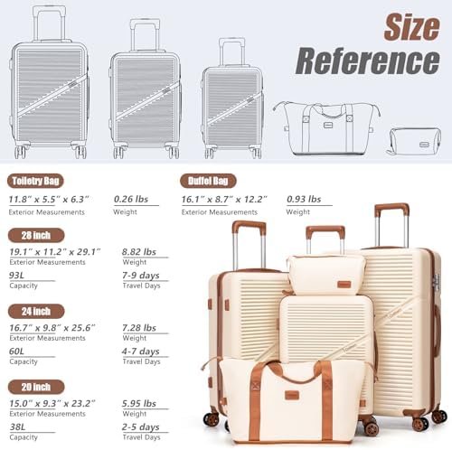 5 Piece Luggage Sets with Spinner Wheels, Hardshell ABS Suitcase Set with Tsa Lock, Lightweight Hardside Waterproof Travel Suitcases for Men Women, Black - Image 6