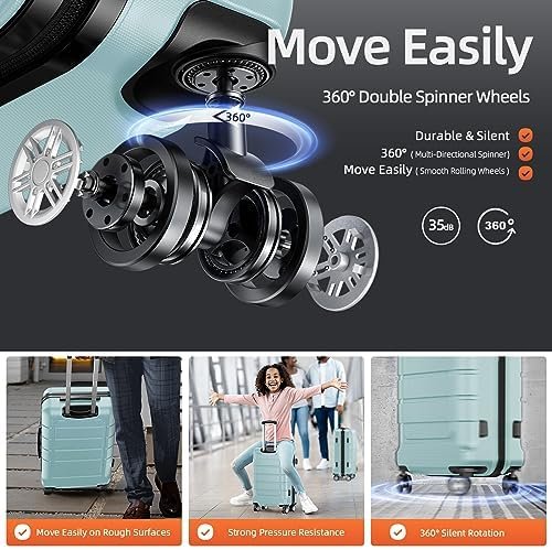 SHOWKOO Luggage Sets Expandable PC+ABS Durable Suitcase Double Wheels TSA Lock Mint Green - Image 3