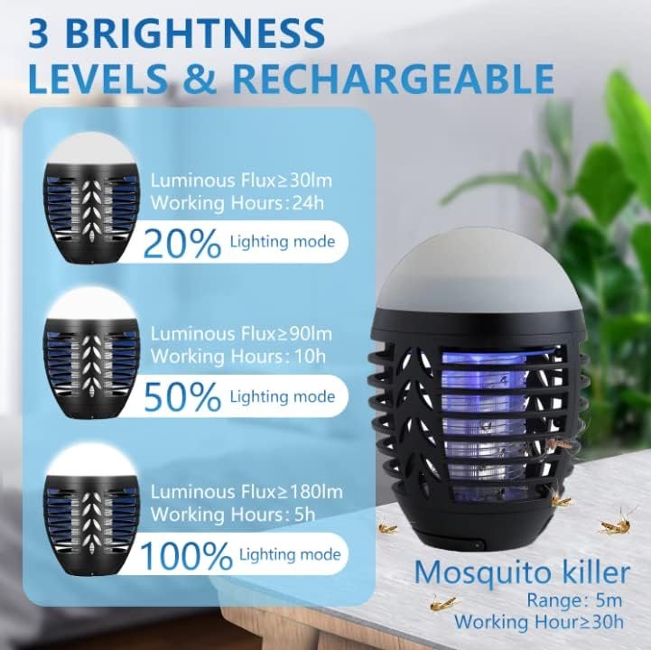 Bug Zapper Outdoor Mosquito Killer Lamp Portable Bug Zapper Rechargeable Camping Bug Zapper IP66 Waterproof Cordless Bug Zapper for Tent, Camping Accessories, Camping Gear Must Haves - Image 4