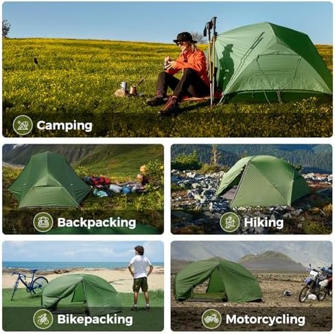 ATEPA Ultralight Backpacking Tent, 2 Person 1 Person Nylon Lightweight 4000MM+ Waterproof Windproof Portable Tent with Aluminum Frame & Rainfly for Backpacking Hiking Camping Motorcycle, 4 Season - Image 4