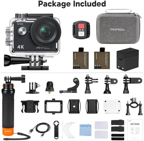 AKASO EK7000 4K30fps 20MP Action Camera EIS Ultra HD 131FT Waterproof Underwater Camera with Waterproof Floating Hand Grip Bundle and Carrying Case Helmet Accessories Kit Bundle - Image 9