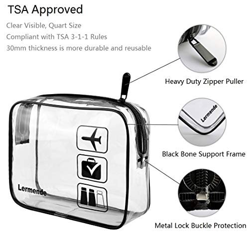 Lermende 2pcs Clear Toiletry Bag TSA Approved Travel Bag,Carry On for Travel,Airport Airline Accessories Compliant Bag,Quart Sized Makeup Cosmetic bag Women Men (Black, 2 Pack) - Image 3