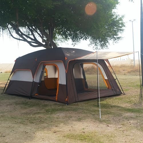 KTT Extra Large Tent 10-12-14 Person(Style-B),Family Cabin Tents,2 Rooms,3 Doors and 3 Windows with Mesh,Straight Wall,Waterproof,Double Layer,Big Tent for Outdoor,Picnic,Camping,Family Gathering - Image 4