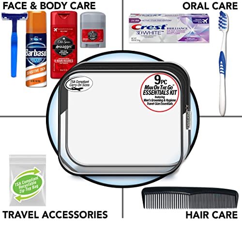 Convenience Kits International Men's Deluxe, 9-Piece Kit with Travel Size TSA Compliant Essentials , Featuring: Old Spice Products in Reuseable Toiletry Bag - Image 3