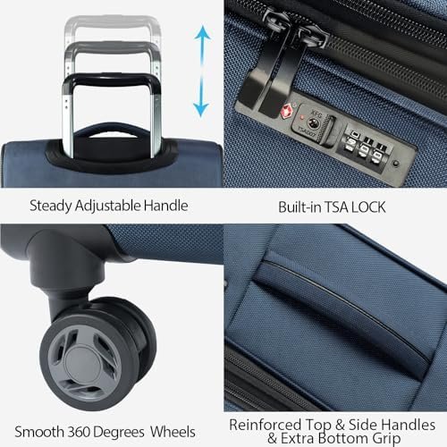 KROSER Softside Expandable Carry On Luggage with Spinner Wheels & Built-in TSA Lock, Durable Suitcase Rolling Luggage with USB Port, Carry-On 20-Inch, Haze Blue - Image 4