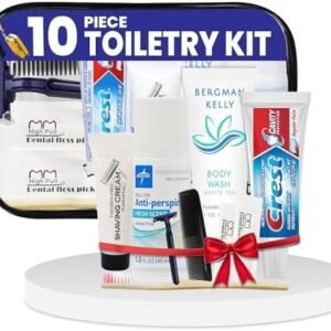 Trektote Travel Toiletry Kit For Men And Women – 10 Piece Set of Travel Size Toiletries, TSA Compliant, Includes Body Wash, Deodorant, Shaving Cream And Razor, Oral Care, Reusable Toiletry Bag & More