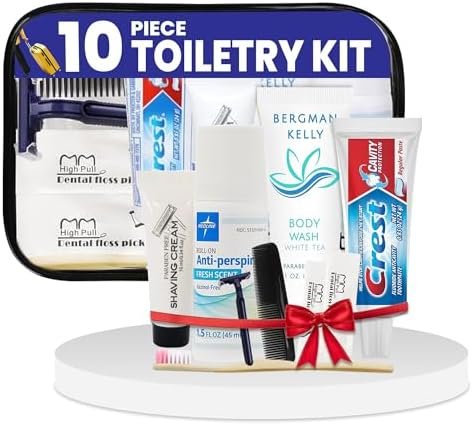 Trektote Travel Toiletry Kit For Men And Women – 10 Piece Set of Travel Size Toiletries, TSA Compliant, Includes Body Wash, Deodorant, Shaving Cream And Razor, Oral Care, Reusable Toiletry Bag & More