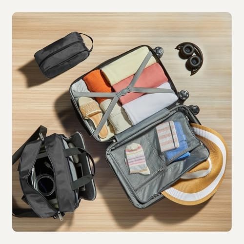 Amazon Basics 3-Piece Luggage Set, Including Carry-On Luggage (22" Expandable Hardside Suitcase With 8 Spinner Wheels), 15" Tote Bag, and 10" Compact Travel Bag, Black - Image 4