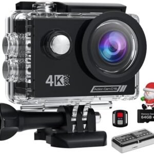 4K 30FPS Action Camera with 64GB SD Card - Waterproof up to 40M, 20MP Sports Camera, 170° Wide Angle, WiFi, Remote Control, Mounting Kit - Ideal for Outdoor Adventures, Diving/Extreme Sports