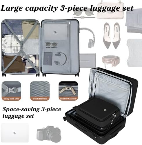 Classic 3-Piece Luggage Set Lightweight Hardside Suitcase TSA Lock Spinner Wheels, 20" Expandable Carry-On Luggage with Quick Access Front Open Pocket for Travel Business, 20/24/28 inch, Black - Image 7