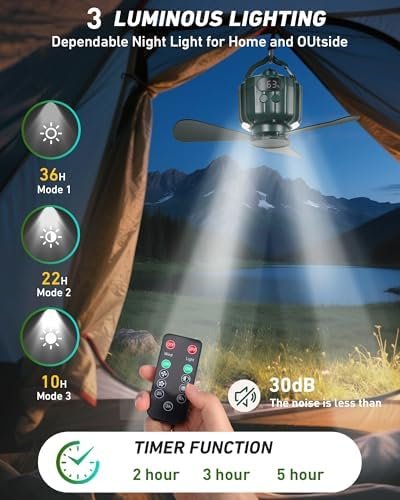 DUKUSEEK Portable Ceiling Fans with Remote Control, Power Bank, USB Battery Operated Camping Fan with Hanging Hook for Canopy Tents, Emergency Survival - Image 4