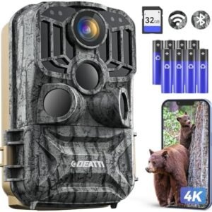 DEATTI Trail Camera 48MP 4K Game Camera with 8 Batteries 32G SD Card,WiFi Bluetooth Connection,Trail Cameras with Night Vison Motion Activated Waterproof for Wildlife Deer Outdoor 0.1s Trigger Time