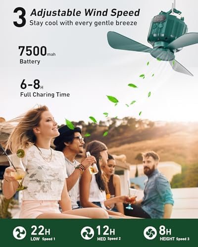 DUKUSEEK Portable Ceiling Fans with Remote Control, Power Bank, USB Battery Operated Camping Fan with Hanging Hook for Canopy Tents, Emergency Survival - Image 5