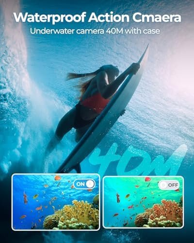4K 60FPS Action Camara - Waterproof Camera with 64G SD Card 48MP HD WIFI Camera with EIS 40M Underwater Camera Wide Angle Sports Camera with 2*1350 mAh Batteries Helmet Mount Accessories Kits - Image 2