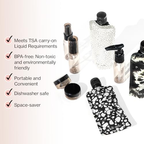 Kitsch 11 PCS Travel Bottles for Toiletries – Travel Essentials Kit for Shampoo, Conditioner, Lotion & More - TSA Approved Travel Bottles, Leak-Proof Refillable Travel Size Containers - Black & Ivory - Image 3