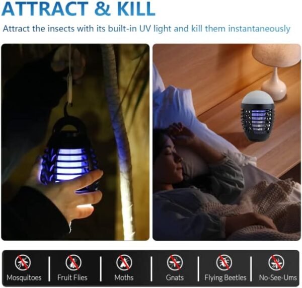 Bug Zapper Outdoor Mosquito Killer Lamp Portable Bug Zapper Rechargeable Camping Bug Zapper IP66 Waterproof Cordless Bug Zapper for Tent, Camping Accessories, Camping Gear Must Haves - Image 2