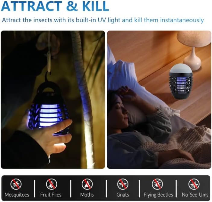 Bug Zapper Outdoor Mosquito Killer Lamp Portable Bug Zapper Rechargeable Camping Bug Zapper IP66 Waterproof Cordless Bug Zapper for Tent, Camping Accessories, Camping Gear Must Haves - Image 2